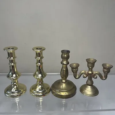 Vintage Brass Candle Holders Candelabra Set Of 4  • $25
