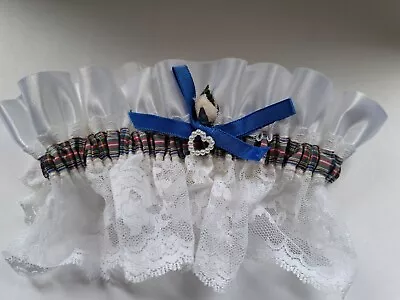 White Lace And Tartan Style Ribbon Garter Hand Made In Scotland • £7