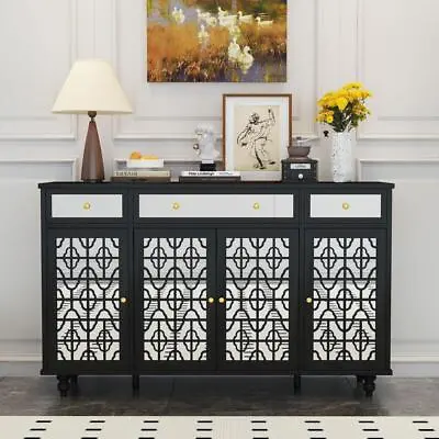 Storage Cabinet Console With Adjustable Shelves Cabinet With 4 Mirror Doors New • $232.99