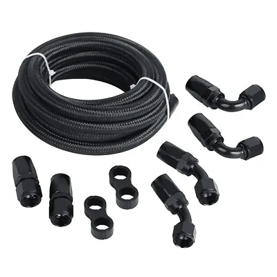 LokoCar 6AN Fuel Line Kit Nylon AN6 Braided Fuel Hose Fitting Kit CPE 10FT Black • $42.99