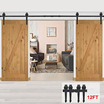 12FT Double Sliding Barn Door Hardware Kit With Rollers 36 -40  Wide Door Panel  • $58.58