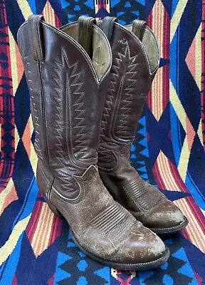TONY LAMA Vtg Western Leather Cowboy Boots Mens Sz 9 A Two Tone Brown #6210 USA • $47.99