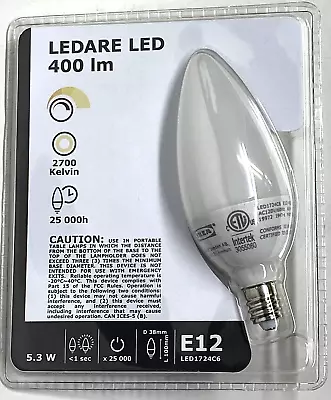 Ikea Ledare E12 Led 400 Lm 5.3 W 2700 Kelvin 120V Dimmable Chandelier Opal New • $7.93