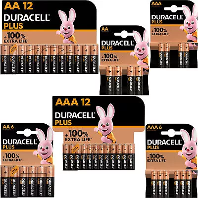 Duracell Plus 100% Extra Power AA AAA Batteries Alkaline LR03 LR6 Long Expiry • £3.20