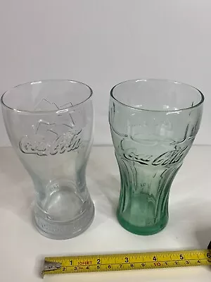 Vintage Coca Cola Pint Glass Pair Green White • £9