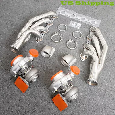 For LS1 LS6 LSX GM T4 AR.80/.96 PAIR Oil Turbos+Exhaust Manifolds+2xCast Elbows • $770.79