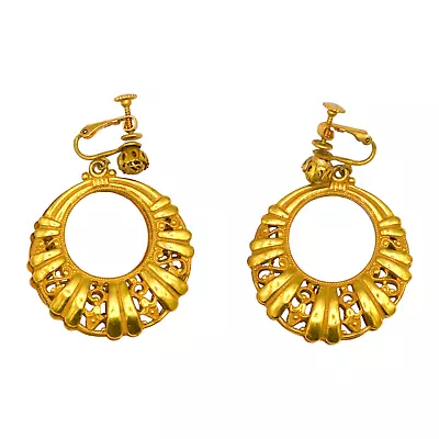 Vintage Designer Miriam Haskell  Dangle Drop Hoop Earrings Clip On Gold Plated • $0.99