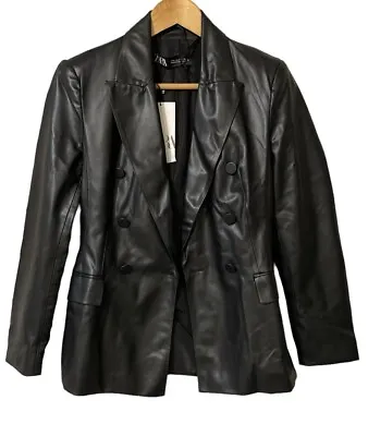 Zara Womans Faux Leather Blazer Double Breasted Jacket  Button Front Size S Nwt • $49.98