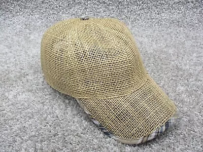 Vintage Weatherproof Straw Woven Strapback Cap Hat Mens Tan Plaid Trim Blank EUC • $14.99