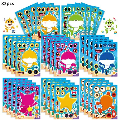 Baby Shark 32 Sheets Make Your Own Sticker Pack Make-A-Face Decals Party Decors • £12.79