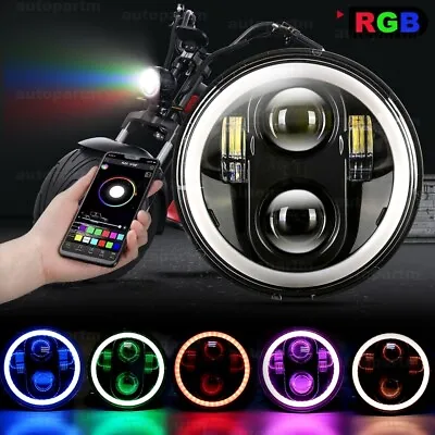 1x RGB 5.75  LED Round Motorcycle Headlight DRL For Harley Dyna/V-rod/Sportster • $75.99