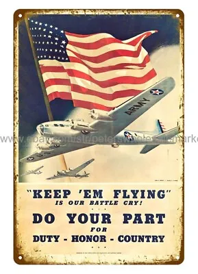 Room Decoration Design WW2 1942 KEEP 'EM FLYING DO YOUR PART Metal Tin Sign • $18.88