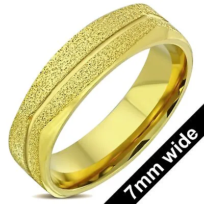 7mm Sandblasted Gold IP Stainless Steel Ring * Unisex * Wedding Band Thumb Ring • £9.50