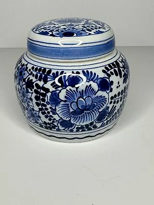 Vintage Blue White Delft Jar With Lid 3.5 Inches Ginger Jar • $18.99