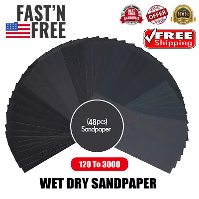 48 Pcs Sandpaper Sand Paper Sanding Sheets Assorted Grit Wet Dry Wood Car Metal • $5.99