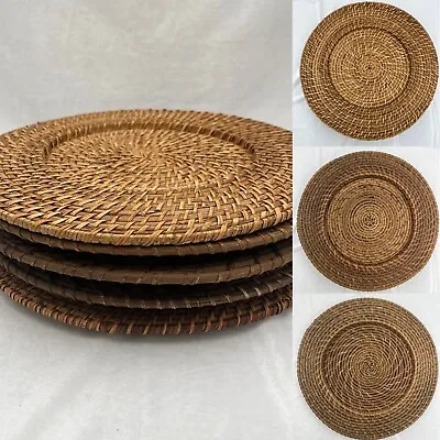 Vintage Rattan Charger Plates Wicker Woven Boho Beach Large 13.5” Set Of 5 • $44.99