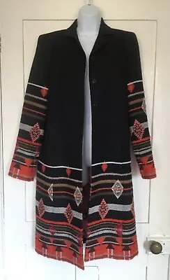 £299 • Buy Christian Lacroix Bazar Black Orange Aztec Pattern Wool Coat Blanket French 