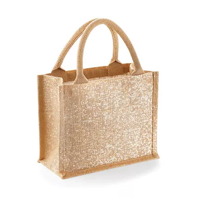 Gold Shimmer Jute Mini Gift Bag Westford Mill Reusable Shopper Carrier Sack • £4.35