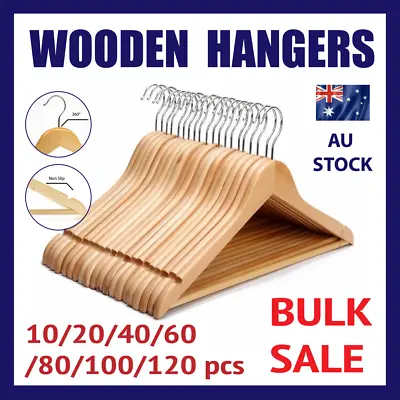 $27.50 • Buy Bulk Sale Wooden Clothes Hangers Coat Pant Suit Coathangers Rack Wardrobe Wood 