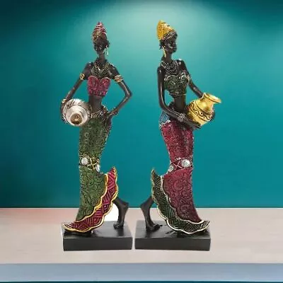 African Statues Sculptures Home Cabinet Decor Resin Tribal Lady Figurines Decor • $15.89