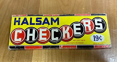 Vintage Halsam Checkers 24 Wooden Pcs Set No. 145W Made In USA Skyscraper Crown • $25