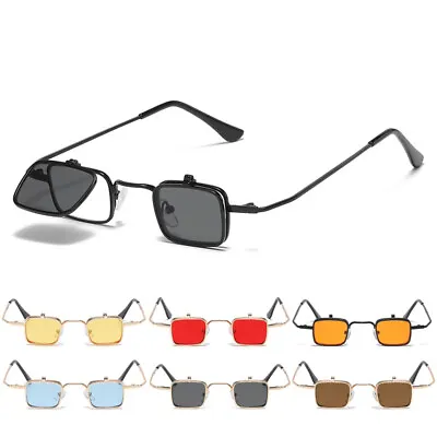 Retro Flip Up Steampunk Sunglasses Small Square Metal Frame Sun Glasses Eyewear • $10.99