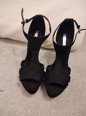 ZARA BASIC COLLECTION BLACK SANDALS HIGH HEEL WITH ANKLE STRAP Size 5 UK 38 EU • £0.99