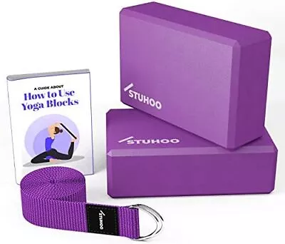 STUHOO Yoga Block Set Of 2 And Yoga Strap Includes Descriptive E-book For Begin • £14.63