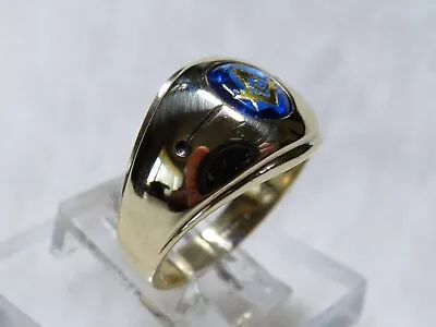 10K Gold Masonic Ring Flush Mounted Blue Gem 9-1/4 • $225