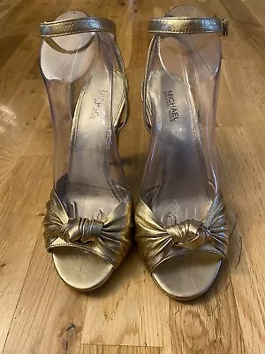 Michael Kors Gold Metallic Sandals Size 7.5M Heels Women's MK • $15