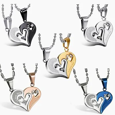 2pcs I Love You Matching Heart Couple Necklace His&Hers Stainless Steel Pendant • $9.99