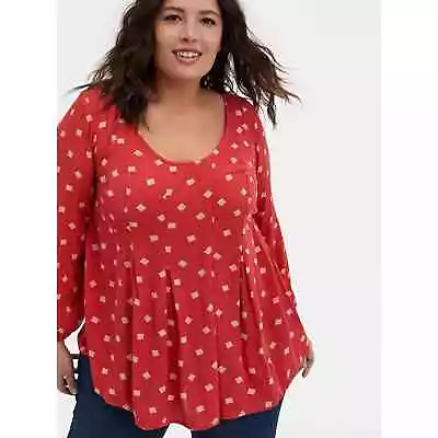 Torrid 1 Fit And Flare Crinkle Gauze Top Long Sleeve Red White  • $20