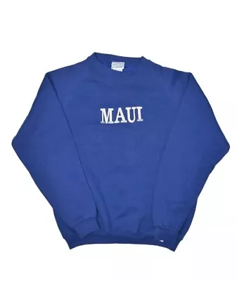 Vintage Maui Sweatshirt Mens M Hawaii Blue Raglan Crewneck Discus Athletic USA • $27.94