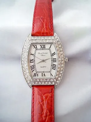 Marcel Drucker Collection Rhinestone Accent Genuine Red Leather Band Watch • $14.85