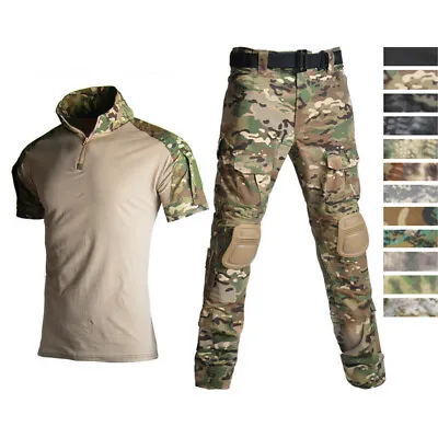 Men Short Sleeve Uniform Suit Combat Military Casual Camo Army Training Work BDU • $89.99