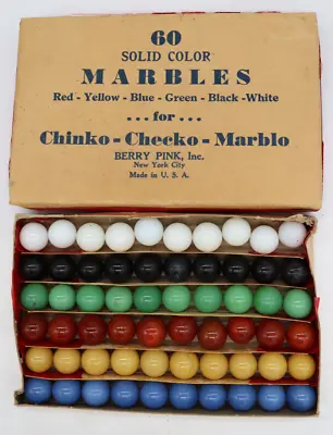 Vintage Box Of 60 Berry Pink Inc. Chinko Checko Marblo Solid Color Marbles USA • $22.99