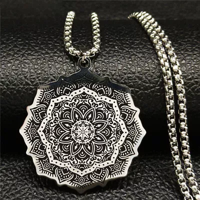 Mandala Stainless Steel Pendant Amulet Ancient Indian Yoga Lady Necklace • $12.99