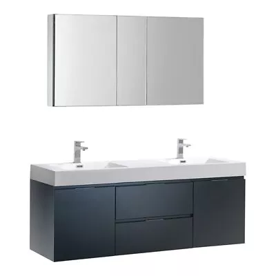 Fresca Valencia 60  Wood Bathroom Vanity With Double Sinks In Dark Slate Gray • $1952.99