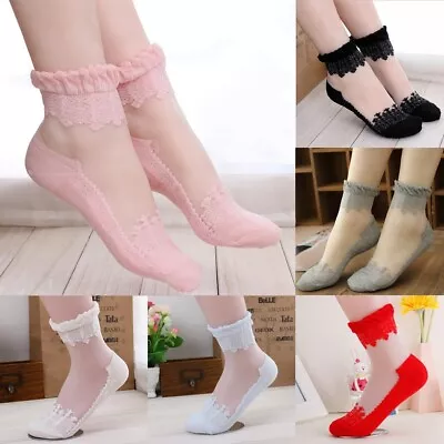 $1.79 • Buy Women Socks Thin Transparent Crystal Silk Lace Elastic Sweet Dress Accessories E