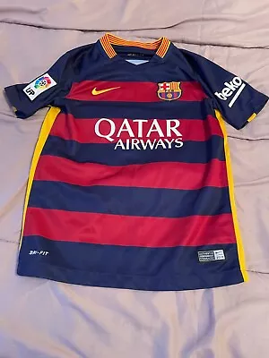 Nike FC Barcelona 2015 Jersey Dri Fit Blue Red Qatar Airways Size Child S • $30