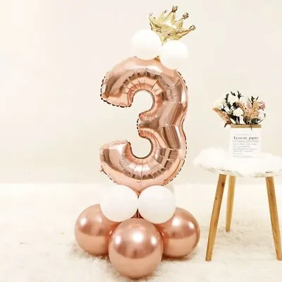 3rd Birthday Balloon Stand Rose Gold Party Decorations Age 3 Crown 13 Pieces • £6.39