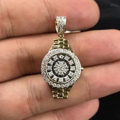 1.50Ct Round Cut Real Moissanite Men's Watch Pendant 14K Yellow Gold Plated • $150