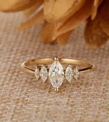 2CT Marquise Cut Real Moissanite Engagement Ring 14k Yellow Gold Plated • $108.31