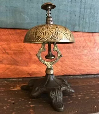 Hotel Desk Bell On Stand Solid Brass With Floral Engraving And Antique Finish • $41.99