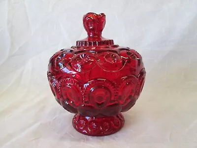 Moon And Stars RUBY RED Fenton LG Wright Covered Compote Candy Dish Lidded • $109.99