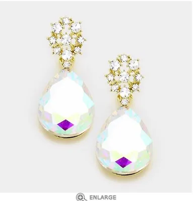 Earrings Long Bridal Rhinestone Crystal Gold AB Clear Aurora Borealis Earrings • $13