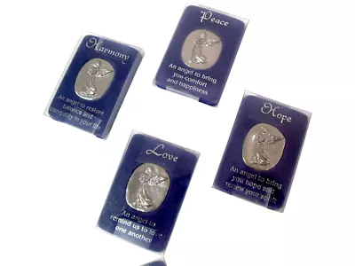 (Set Of 4) Russ Berrie Silver Stones Harmony Peace Love & Hope Angel Pocket Coin • $16.95