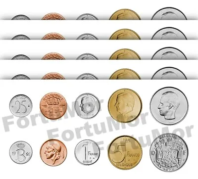 Belgium 5 X 5 PCS UNC COIN SET 25 50 Centimes 1 5 10 Francs 1964 2001 • $18.15