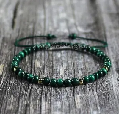 Malachite Dainty Bracelet Small Round Beads Healing Crystal Delicate Bracelet • $13.99