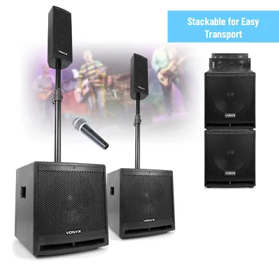 Pair Of PA Speaker & Subwoofer Systems 1000w Active Power Live Stage Band Set • £479